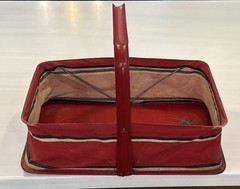 Vintage 1950s Shamrock Metal Canvas Shopping Market Basket -Fold-Away-Red