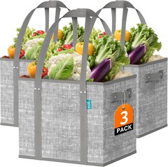 Collapsible Reusable Grocery Bags Heavy-Duty Shopping Tote Box Reinforced Handle