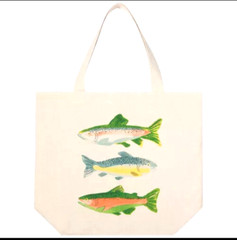 NOW DESIGNS DANICA GONE FISHIN’ TOTE BAG LARGE 18″X15″ CANVAS UNISEX BEIGE