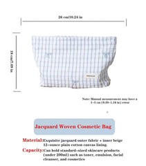 RANIT Floral Plaid Embroidered Canvas Makeup Bag – Large Capacity Large, Blue