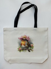 New! Rainy day bird Large Reusable Storage/Grocery Bag. Sturdy, Washable!