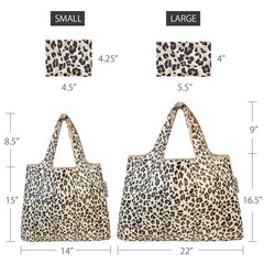 Large & Small Foldable Tote Nylon Reusable Grocery Bags, Set of 2, Wild Cat