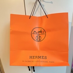 Hermès Orange Logo Paper Shopping Bag w/ Handles Reusable 15in x16in
