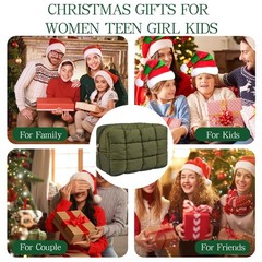 AMZMA Puffy Quilted Makeup Bag for Women, Water-Resistant Military green