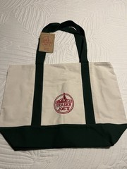 Trader Joe’s Canvas Reusable Tote Bag Foldable Beige Navy Blue Red Logo