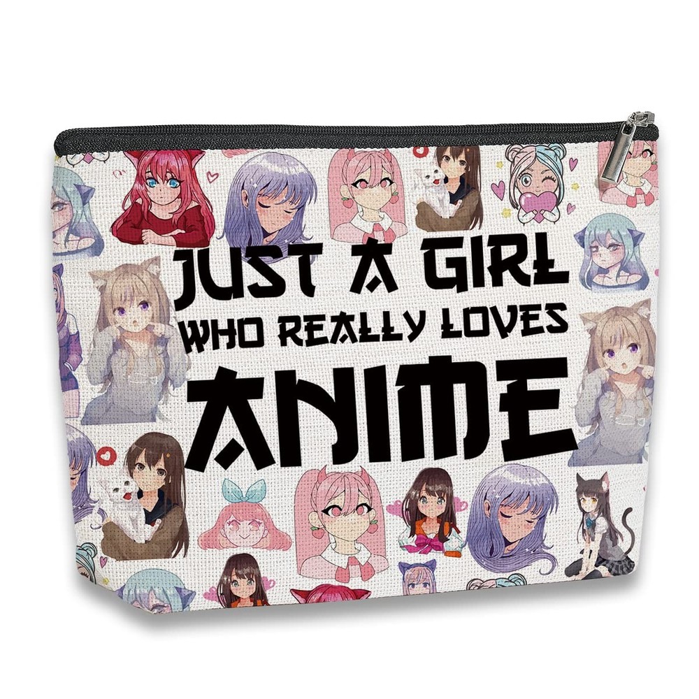kdxpbpz Cosmetic Bag for Women, Waterproof Flax Material, Anime Lover Color 1
