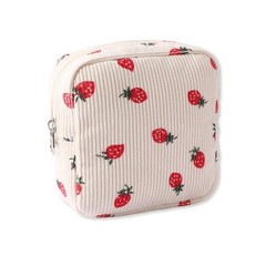 YKEBVPW Mini Makeup Pouch Small Strawberry Corduroy Quilted Cosmetic Beige