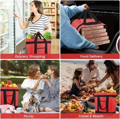 Insulated Grocery Tote Bags Large Reusable Cooler Bags w/ Zipper Leakproof Red