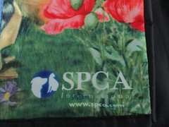SPCA 2 Reusable Shopping Bags 2010 Cat Dog Flowers Front Zipper Pocket 17 x 13