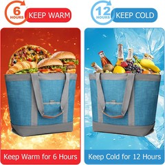 Insulated Cooler Bag, Reusable Grocery Tote Bags for Hot/Cold, Leakproof Thermal