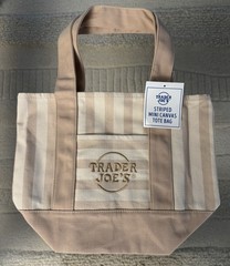 Trader Joes TAN Striped Mini Canvas Tote Bag Rare NWT 2026 Free Gift 🎁Fast Ship