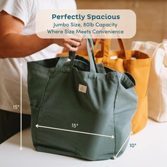 Nook Theory 3-Pack Reusable Grocery Bags – Heavy Duty, Large 12 Oz Cotton Can…
