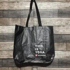 Lululemon Yoga Reusable Grocery Tote Bag Black White Graphic Print Snap Button