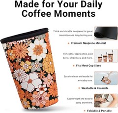 Eco-Friendly Iced Coffee Sleeve – Medium 22-28oz Neoprene Cup Holder, Bohe Daisy