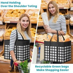 4 Pack Reusable Grocery Bags Foldable Tote Shopping Bags wiht Reinforced Handles