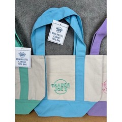 2025 Trader Joe’s Mini Pastel Canvas Tote Bag Set of 4 Teal Blue Purple Pink NEW