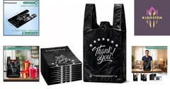 Black Thank You T-Shirt Bags – 100 Reusable & Disposable Grocery Bags 11x6x21