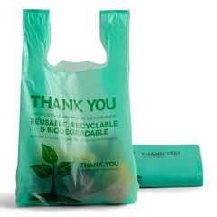 Eco Biodegradable Plastic Grocery Bags – 100 Count with Handles, Thank You T-…