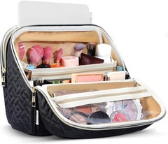 Makeup Bag, Large Capacity with Room for Brushes and Mirror, Travel Black
