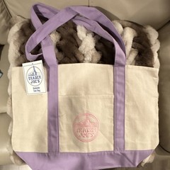 Trader Joe’s Reusable Tote Bag Solid Plain Pattern Beige and Purple Eco Shopping
