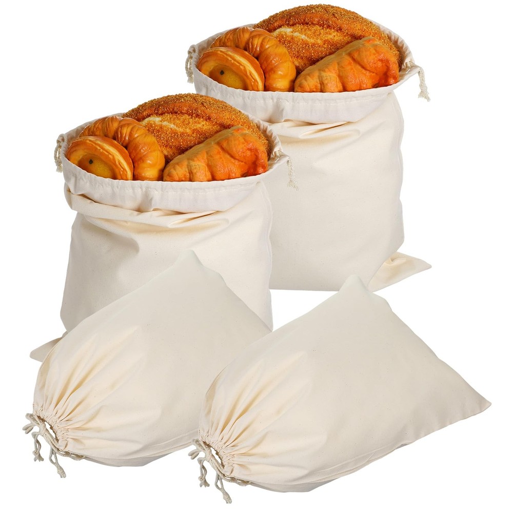 APLZGMG 2 Pcs Reusable Linen Bread Bag, 11 x 15.7 in Cloth 40x30cm, Beige