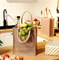 Burlap Tote Bags with Handles Button Beach Grocery Bags 11×9.4×3.9″ 2 Pack