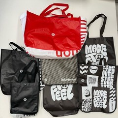Lot of 7 Lululemon Reuseable Tote Yoga Bags All Sizes Red White Black