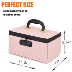 KaAutoler Portable makeup box with Lock, Large Capacity Travel Makeup Pink
