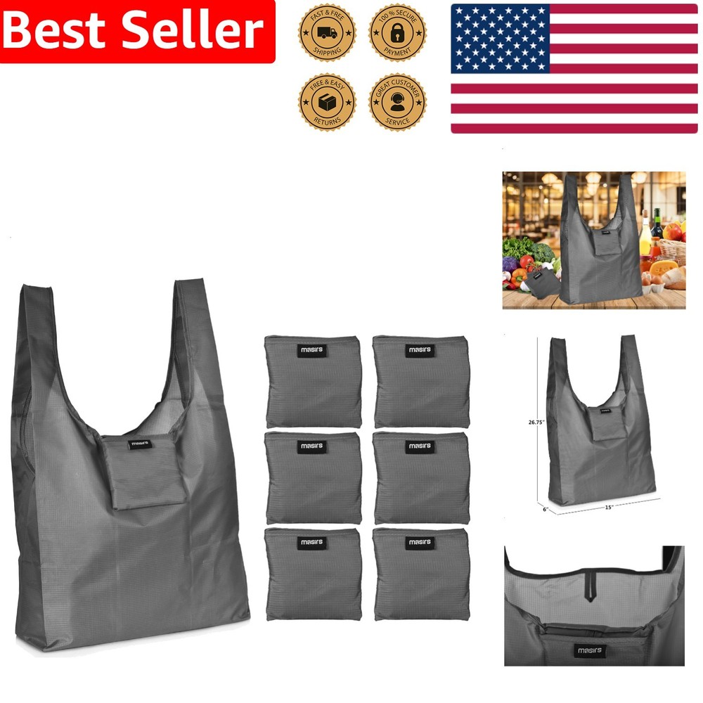 Eco Friendly Grey Reusable Grocery Bags – Large Foldable Shopping 6 Pack
