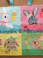 Easter Spring~Bunny & Mimosas~Rabbits Gift Reusable Tote Homegoods Shopping Bag