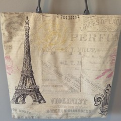 Canvas Tote Eiffel Tower Paris Print with Inner Pocket Faux Leather Handles