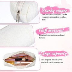 JJUNW Small Plush Pencil Pouch, Case Travel Makeup Bag White