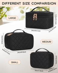 Relavel Travel Makeup Bag, Large Cosmetic Bag with Separate LARGE, 01-Black