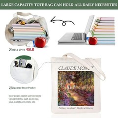 Canvas Tote Bag Aesthetic Cute Vintage Tote Claude Monet_pathway in Garden