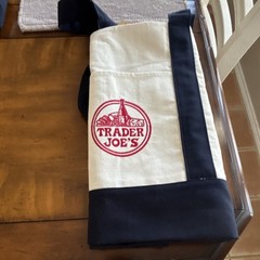 Trader Joe’s Canvas Reusable Foldable Shopping Bag Beige Navy Blue
