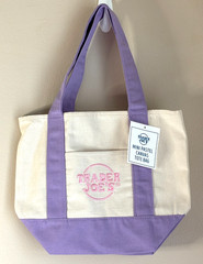 Trader Joe’s Pastel Purple Canvas Mini Tote Bag Embroidered Double Handles