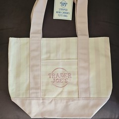 Trader Joe’s Striped Mini Canvas Tote Bag Beige/Pink 13x10x10 in