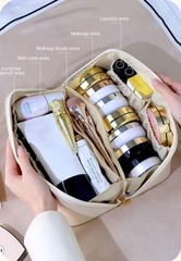 FEMMORA Fashion PU Leather Waterproof Travel Makeup Medium, Antique White