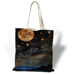 Moon and Stars Canvas Tote Bag for Women, Reusable Grocery Shoulder Shopping …