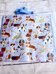 TJMaxx Shopping Bag Colorful Cute DOGS With Food Reusable Tote Bag 18×19.5