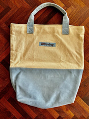 Martha Stewart Living Tote Bag Blue/Cream Canvas Reusable Shopping Eco Friendly
