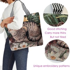 Cat Canvas Tote Bag, Cute-Tabby Shoulder Bag with Zipper for Women, Reusable …