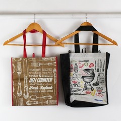 Lot of 7 Reusable Plastic Grocery Bags Food Theme