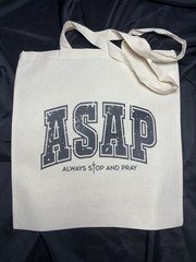 Canvas Foldable Reusable Shopping Bag, Large, Beige, ‘Always Stop And Pray’ Text