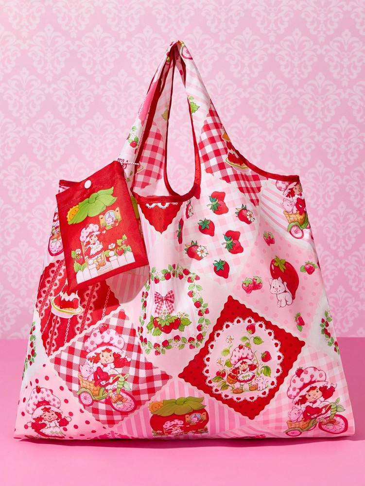 Strawberry Shortcake Cute Kawaii Keychain Foldable Reusable Shopping Bag