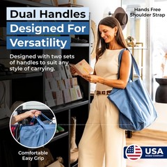 Canvas Grocery Bag 3pc Jumbo Set with Real Pockets, Long Shoulder Strap and S…