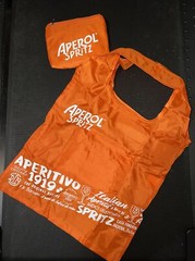 Aperol vinyl tote bag 15 by 15 inch. Opens From 7 Inch Pouch Free Ship USA