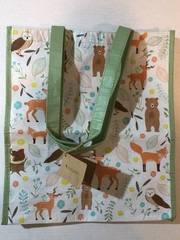 Norwex Woodland Animals Reusable Shopping Tote Bag Large Green Handles