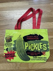 Trader Joes The Pickles Neon Green Made In USA Cotton Reusable Shopping Bag Tote