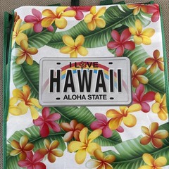 HAWAIIAN PLUMERIA WHITE LICENSE PLATE REUSABLE SHOPPING BAG BEACH BAG